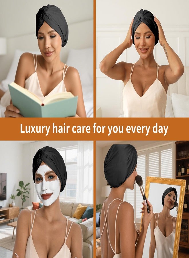 elio Adjustable Silk Satin Hair Bonnet for Sleeping with 5% Mulberry Silk – Double Layer Hair Cap for Women & Men, Extra Smooth Night Cap for Curly, Braided, Natural Hair – Silk Shower Cap (Black) - Image 5